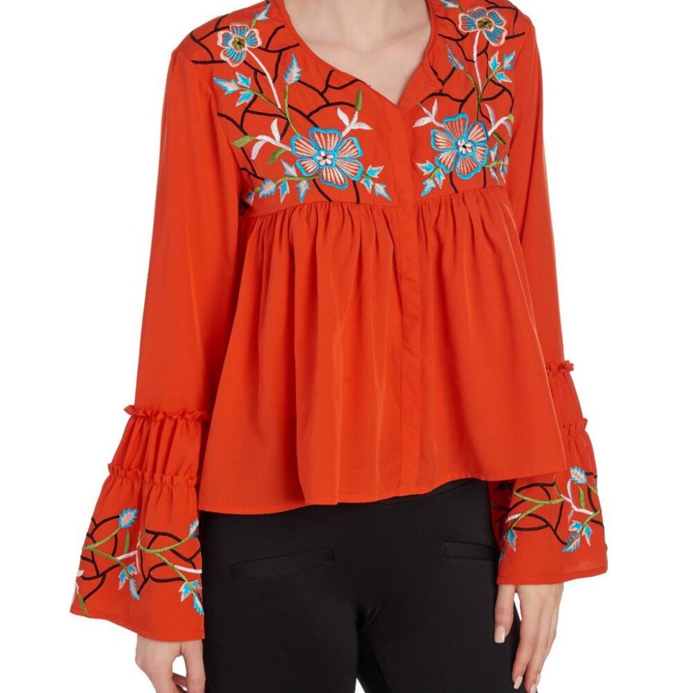 NEW KAS Designs Embroidered Peasant Top Boho Chic NWT S Bohemian Festival